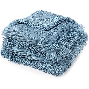 PetAmi Furry Faux Fur Waterproof Cat & Dog Blanket, Dusty Blue, Medium 