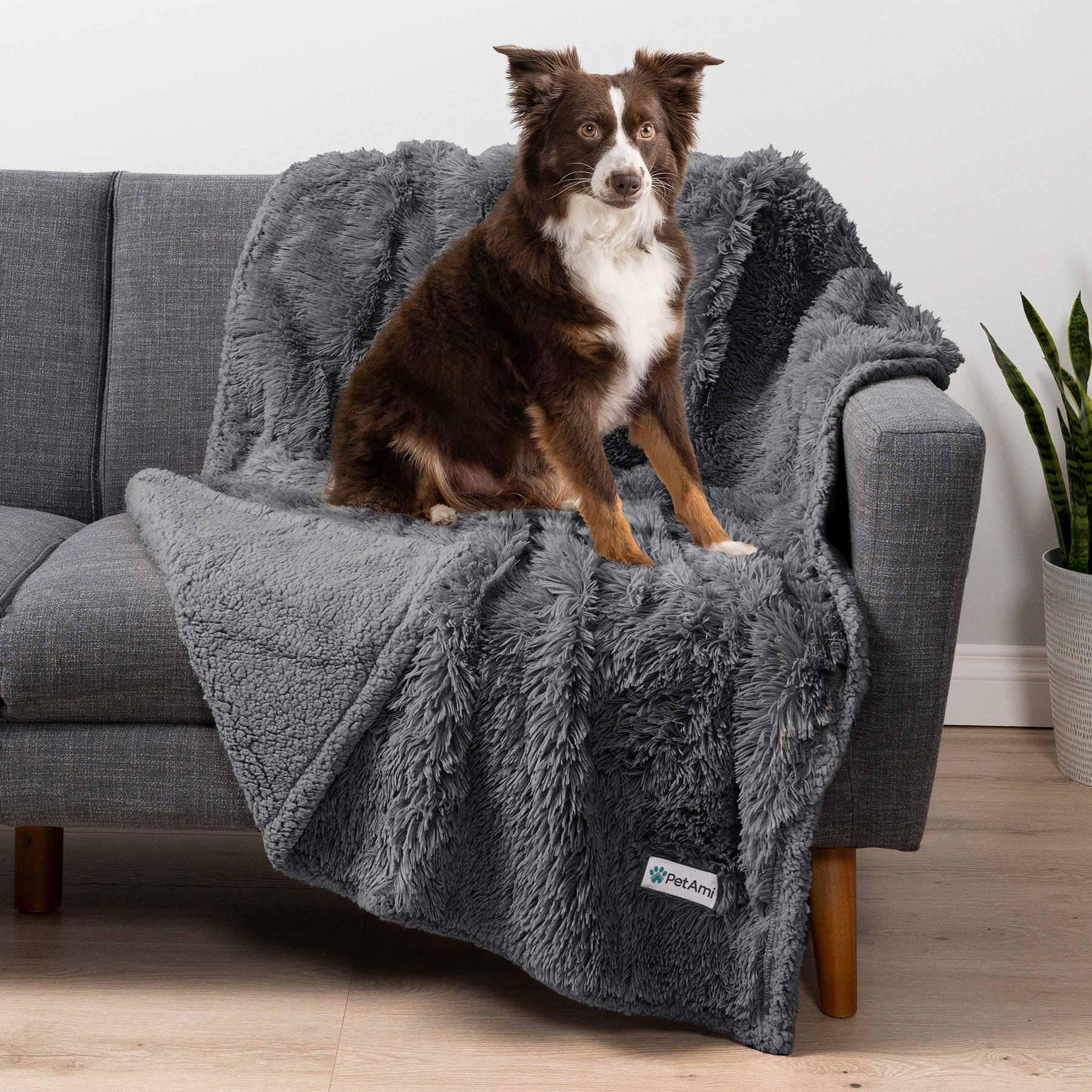 PetAmi Furry Faux Fur Waterproof Cat & Dog Blanket, Grey, Large
