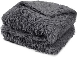 PetAmi Furry Faux Fur Waterproof Cat & Dog Blanket, Grey, Medium 