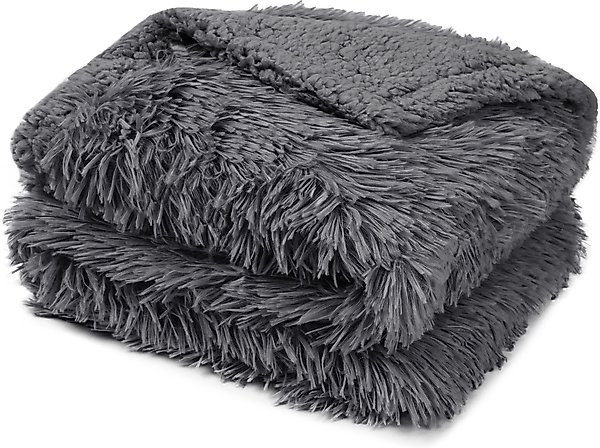 Show full view: PetAmi Furry Faux Fur Waterproof Cat & Dog Blanket, Grey, Medium  slide 1 of 9