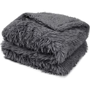PetAmi Furry Faux Fur Waterproof Cat & Dog Blanket, Grey, Medium 