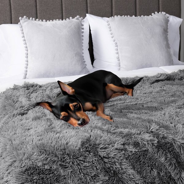 Show full view: PetAmi Furry Faux Fur Waterproof Cat & Dog Blanket, Grey, Medium  slide 6 of 9