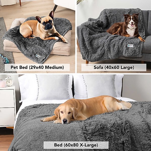 Show full view: PetAmi Furry Faux Fur Waterproof Cat & Dog Blanket, Grey, Medium  slide 4 of 9