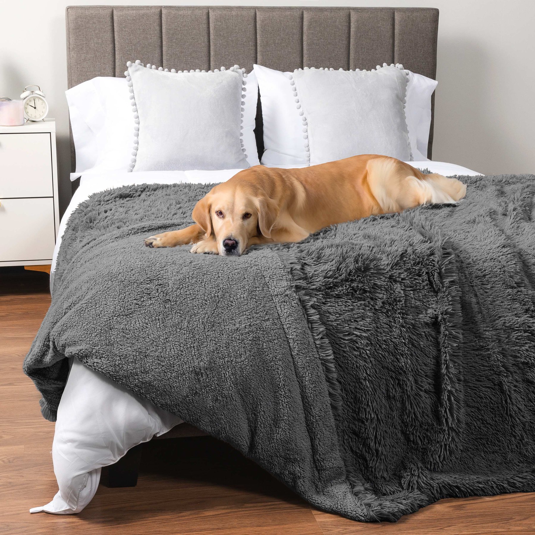 PetAmi Furry Faux Fur Waterproof Cat & Dog Blanket, Grey, Queen