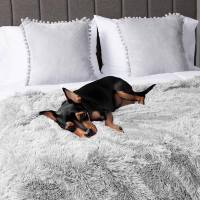 Show full view: PetAmi Furry Faux Fur Waterproof Cat & Dog Blanket, Light Grey, Large  slide 6 of 9