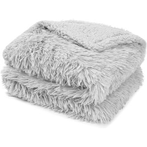 PetAmi Furry Faux Fur Waterproof Cat & Dog Blanket, Light Grey, Medium 