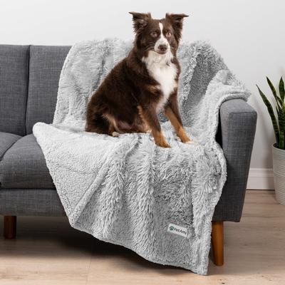 Show full view: PetAmi Furry Faux Fur Waterproof Cat & Dog Blanket, Light Grey, Medium  slide 2 of 9