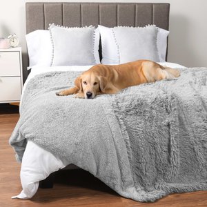 PetAmi Furry Faux Fur Waterproof Cat & Dog Blanket, Light Grey, X-Large 