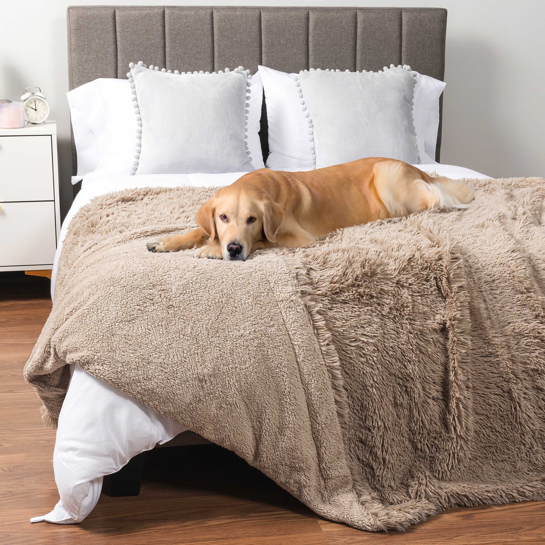 PetAmi Furry Faux Fur Waterproof Cat & Dog Blanket, Taupe, Queen
