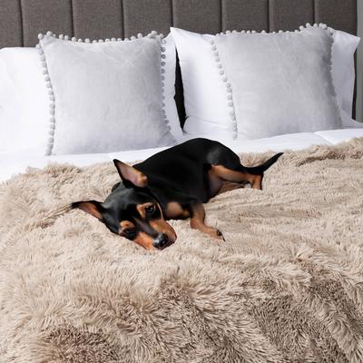 Show full view: PetAmi Furry Faux Fur Waterproof Cat & Dog Blanket, Taupe, X-Large  slide 6 of 9