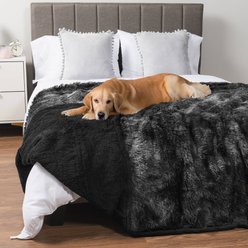 PetAmi Furry Faux Fur Waterproof Cat & Dog Blanket, Tie-Dye Black, X-Large 