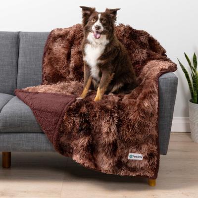 Show full view: PetAmi Furry Faux Fur Waterproof Cat & Dog Blanket, Tie-Dye Brown, Medium  slide 2 of 9