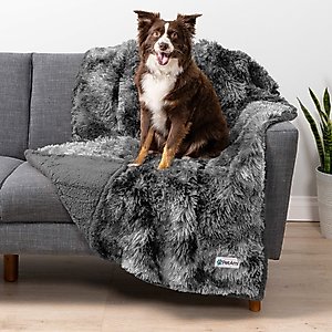PetAmi Furry Faux Fur Waterproof Cat & Dog Blanket, Tie-Dye Grey, Large 