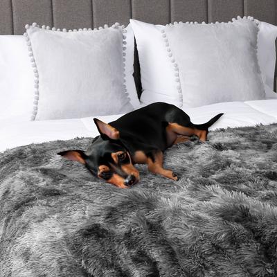 Show full view: PetAmi Furry Faux Fur Waterproof Cat & Dog Blanket, Tie-Dye Grey, Large  slide 6 of 9
