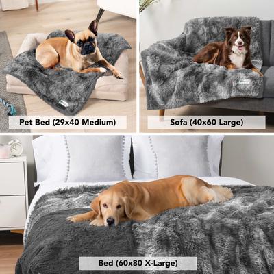 Show full view: PetAmi Furry Faux Fur Waterproof Cat & Dog Blanket, Tie-Dye Grey, Medium  slide 4 of 9