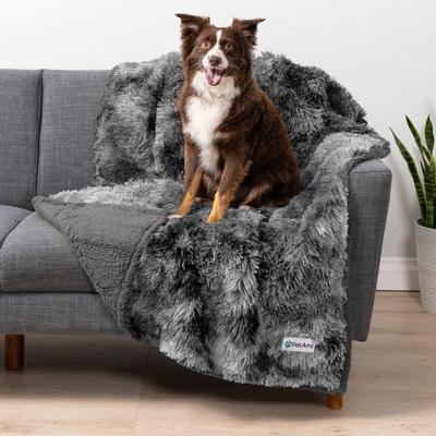 Show full view: PetAmi Furry Faux Fur Waterproof Cat & Dog Blanket, Tie-Dye Grey, Medium  slide 2 of 9