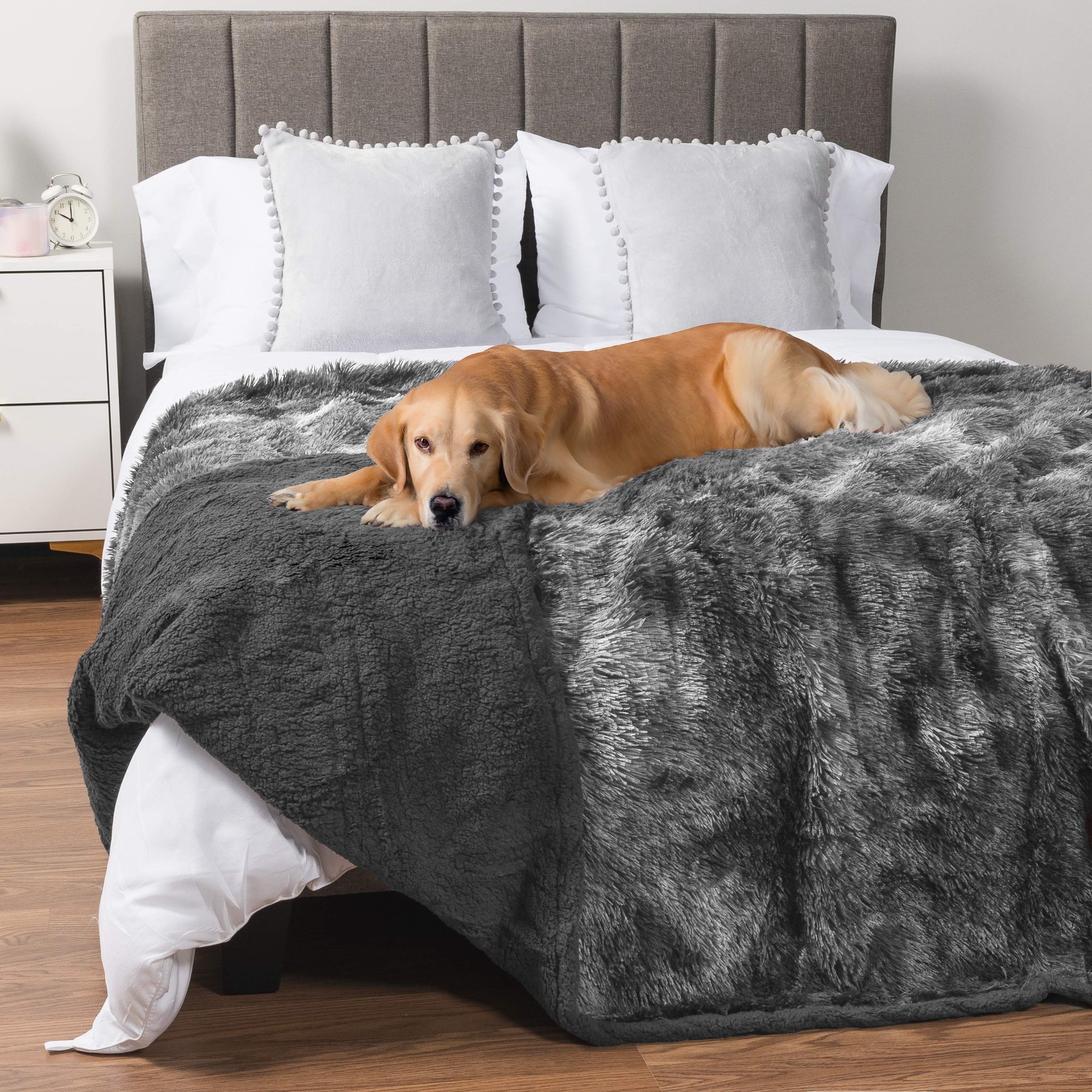 PetAmi Furry Faux Fur Waterproof Cat & Dog Blanket, Tie-Dye Grey, X-Large