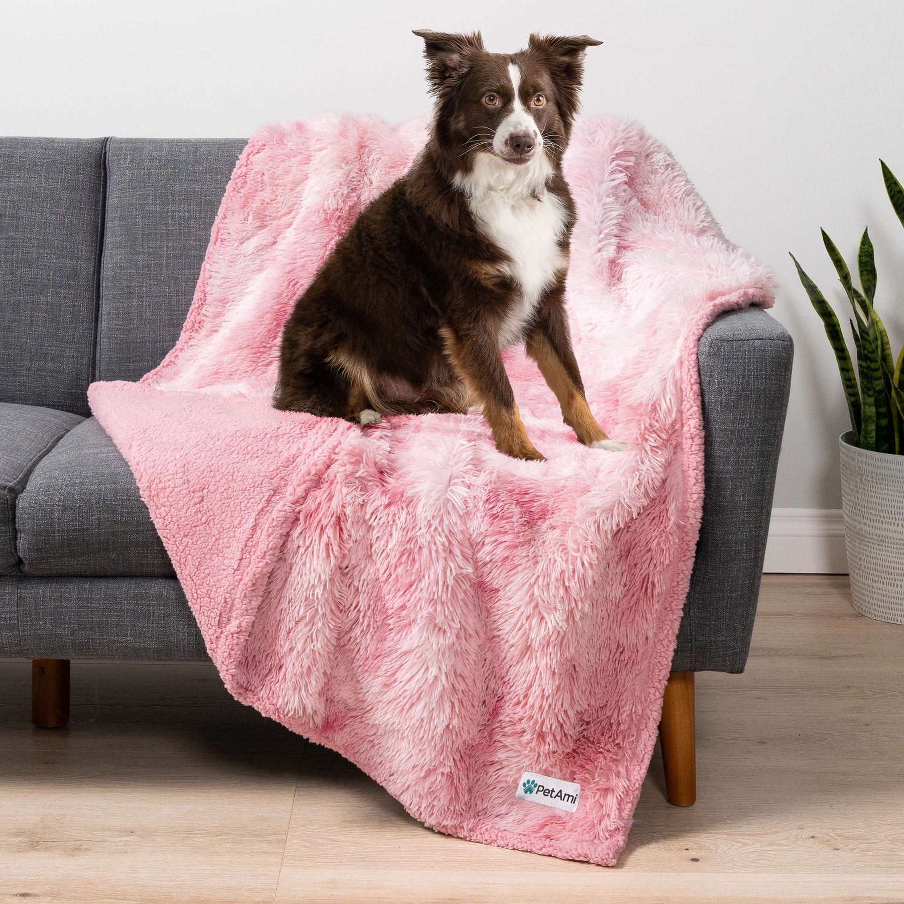PetAmi Furry Faux Fur Waterproof Cat & Dog Blanket, Tie-Dye Pink, Large