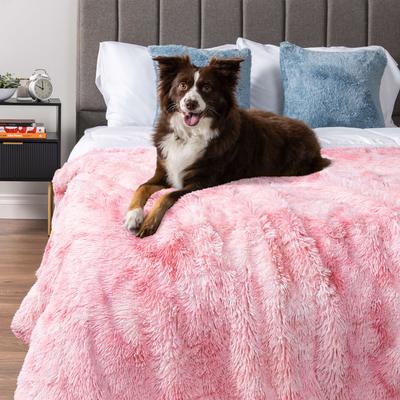 Show full view: PetAmi Furry Faux Fur Waterproof Cat & Dog Blanket, Tie-Dye Pink, Large  slide 2 of 9