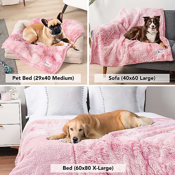 Show full view: PetAmi Furry Faux Fur Waterproof Cat & Dog Blanket, Tie-Dye Pink, Medium  slide 4 of 9