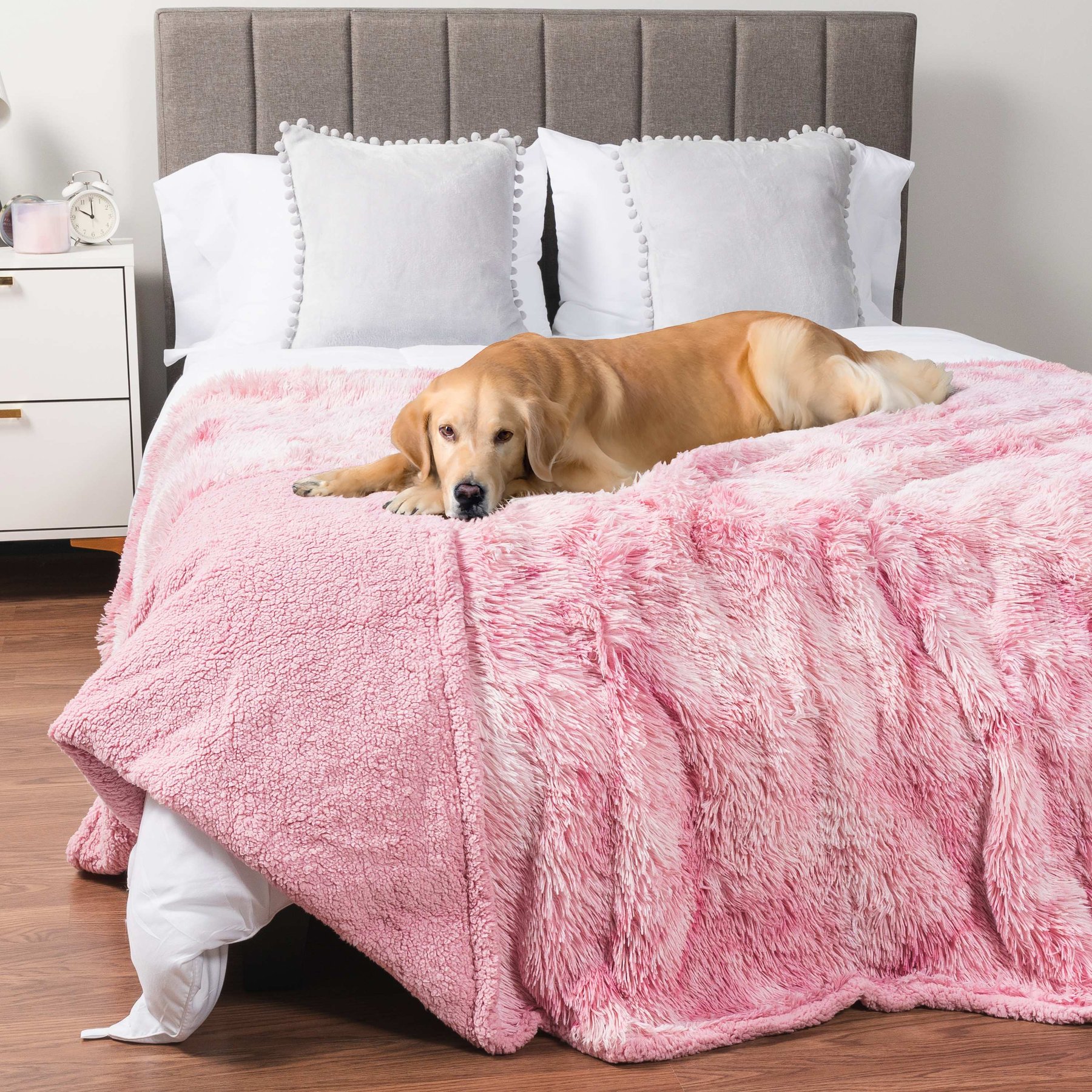 PetAmi Furry Faux Fur Waterproof Cat & Dog Blanket, Tie-Dye Pink, Queen