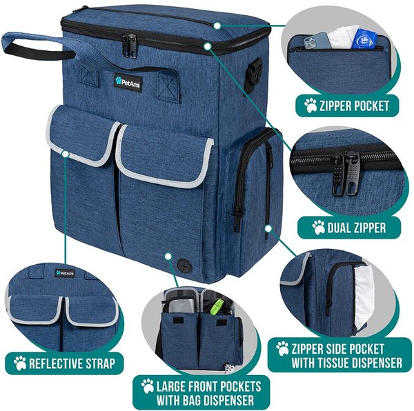 Show full view: PetAmi Pet Supplies Organizer Tote Dog & Cat Travel Bag, Heather Navy slide 3 of 8