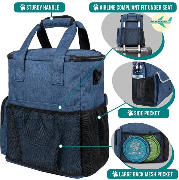 Show full view: PetAmi Pet Supplies Organizer Tote Dog & Cat Travel Bag, Heather Navy slide 4 of 8