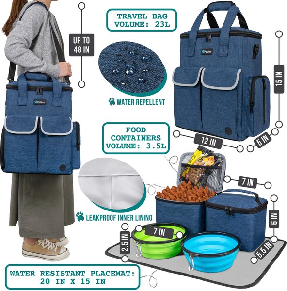 Show full view: PetAmi Pet Supplies Organizer Tote Dog & Cat Travel Bag, Heather Navy slide 2 of 8