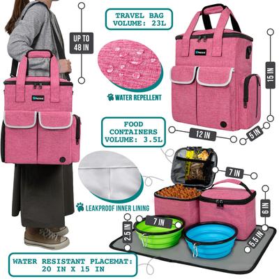 Show full view: PetAmi Pet Supplies Organizer Tote Dog & Cat Travel Bag, Heather Pink slide 2 of 8
