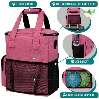 Show full view: PetAmi Pet Supplies Organizer Tote Dog & Cat Travel Bag, Heather Pink slide 4 of 8