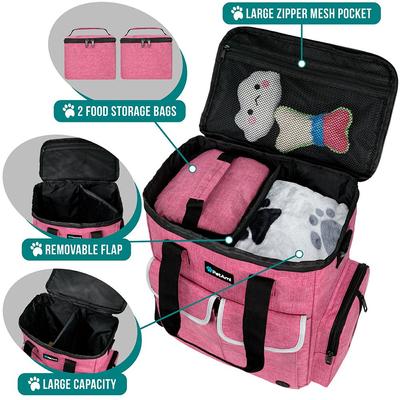 Show full view: PetAmi Pet Supplies Organizer Tote Dog & Cat Travel Bag, Heather Pink slide 5 of 8