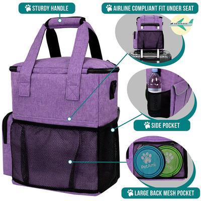 Show full view: PetAmi Pet Supplies Organizer Tote Dog & Cat Travel Bag, Heather Purple slide 4 of 8
