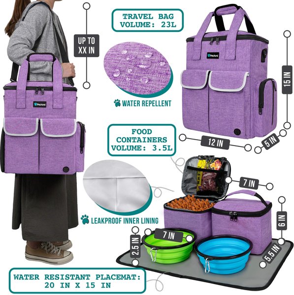Show full view: PetAmi Pet Supplies Organizer Tote Dog & Cat Travel Bag, Heather Purple slide 2 of 8