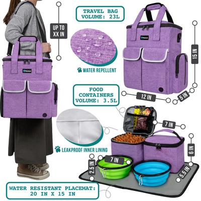 Show full view: PetAmi Pet Supplies Organizer Tote Dog & Cat Travel Bag, Heather Purple slide 2 of 8