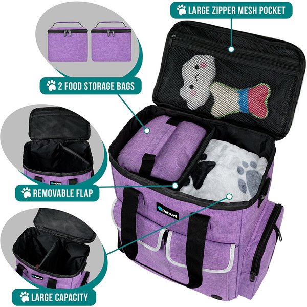 Show full view: PetAmi Pet Supplies Organizer Tote Dog & Cat Travel Bag, Heather Purple slide 5 of 8