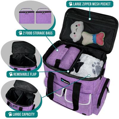 Show full view: PetAmi Pet Supplies Organizer Tote Dog & Cat Travel Bag, Heather Purple slide 5 of 8