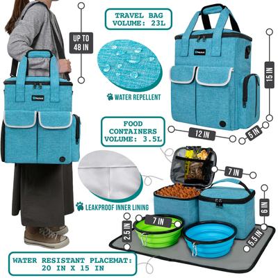 Show full view: PetAmi Pet Supplies Organizer Tote Dog & Cat Travel Bag, Sea Blue slide 3 of 9