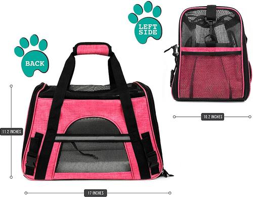 Show full view: PetAmi Premium Airline Approved Soft-Sided Dog & Cat Travel Carrier, Heather Pink, Small slide 4 of 10