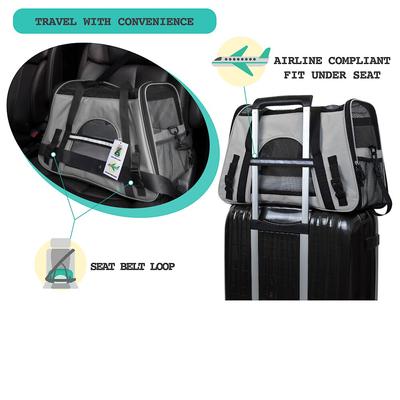 Show full view: PetAmi Premium Airline Approved Soft-Sided Dog & Cat Travel Carrier, Light Gray, Large slide 8 of 10