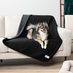 PetAmi Reversible Fleece Waterproof Cat & Dog Blanket, Black/Gray, Large 