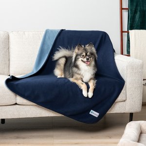 PetAmi Reversible Fleece Waterproof Cat & Dog Blanket, Navy/Blue, Large 