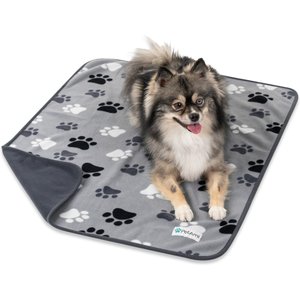 PetAmi Reversible Fleece Waterproof Cat & Dog Blanket, Paw Print Gray, Medium 