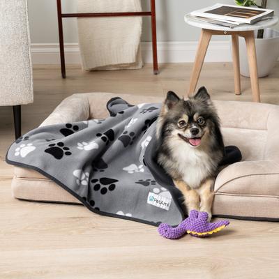 Show full view: PetAmi Reversible Fleece Waterproof Cat & Dog Blanket, Paw Print Gray, Medium  slide 2 of 10