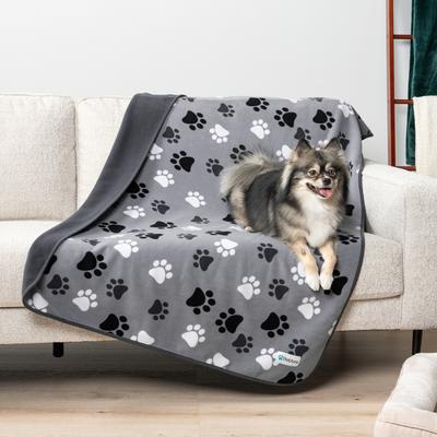 Show full view: PetAmi Reversible Fleece Waterproof Cat & Dog Blanket, Paw Print Gray, Medium  slide 5 of 10