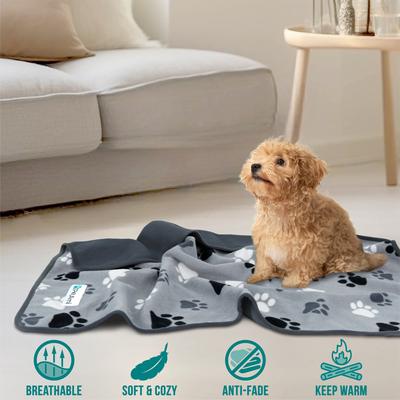 Show full view: PetAmi Reversible Fleece Waterproof Cat & Dog Blanket, Paw Print Gray, Medium  slide 6 of 10