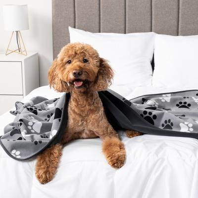 Show full view: PetAmi Reversible Fleece Waterproof Cat & Dog Blanket, Paw Print Gray, Medium  slide 8 of 10