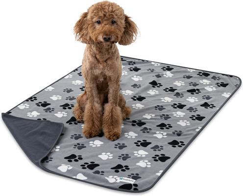 Show full view: PetAmi Reversible Fleece Waterproof Cat & Dog Blanket, Paw Print Gray, X-Large  slide 3 of 10