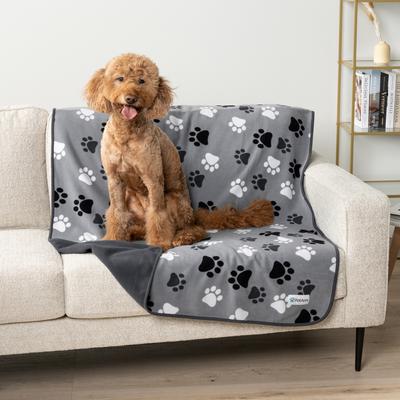 Show full view: PetAmi Reversible Fleece Waterproof Cat & Dog Blanket, Paw Print Gray, X-Large  slide 5 of 10