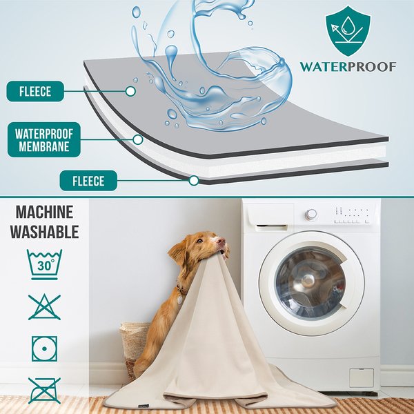 Show full view: PetAmi Reversible Fleece Waterproof Cat & Dog Blanket, Taupe/Beige, Medium  slide 4 of 10