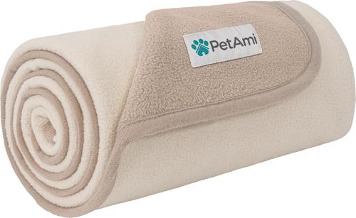 Show full view: PetAmi Reversible Fleece Waterproof Cat & Dog Blanket, Taupe/Beige, Medium  slide 3 of 10